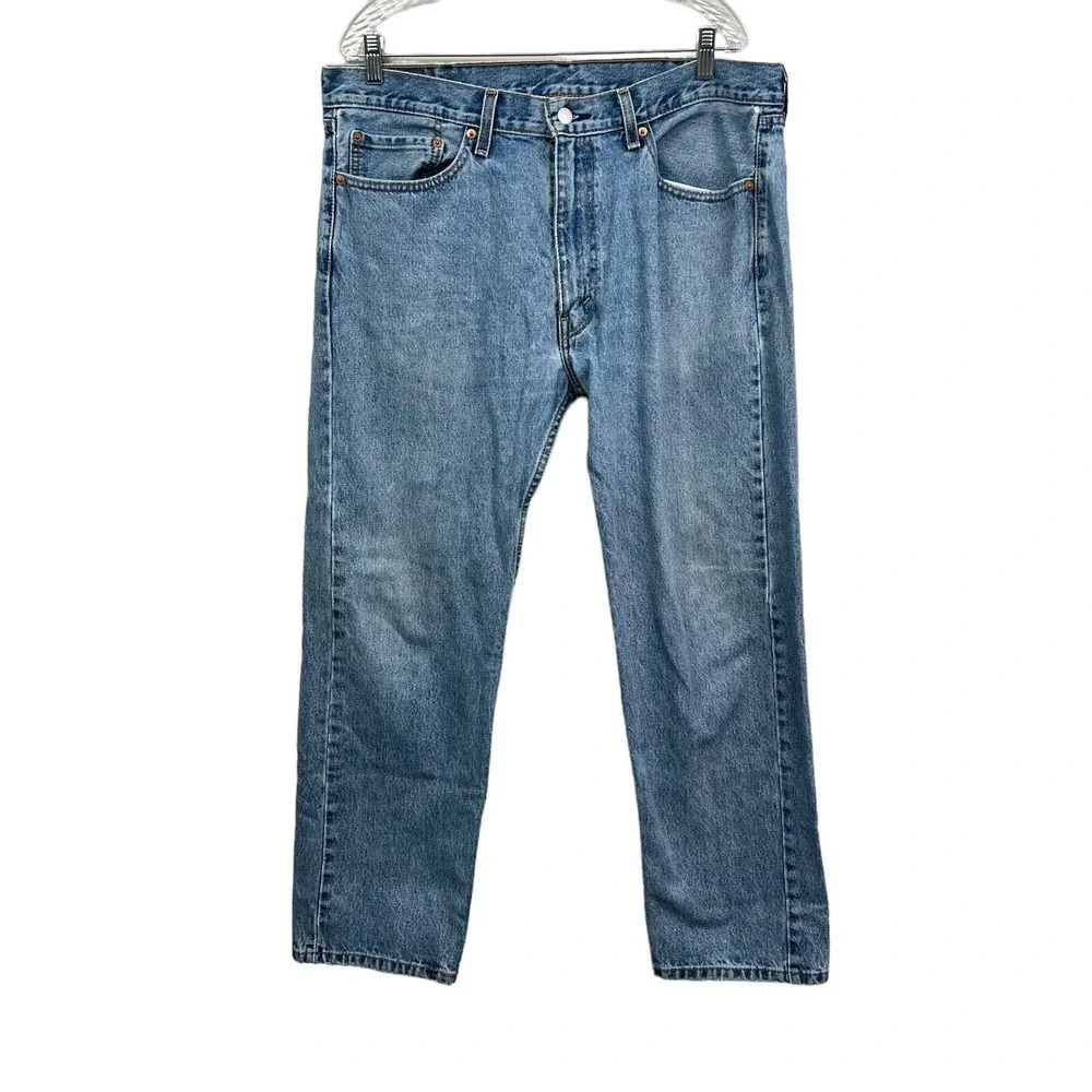 Levis Mens 505 Jeans Straight Leg 5 Pocket Zip Fly Mid Rise Blue Wash Size W38*